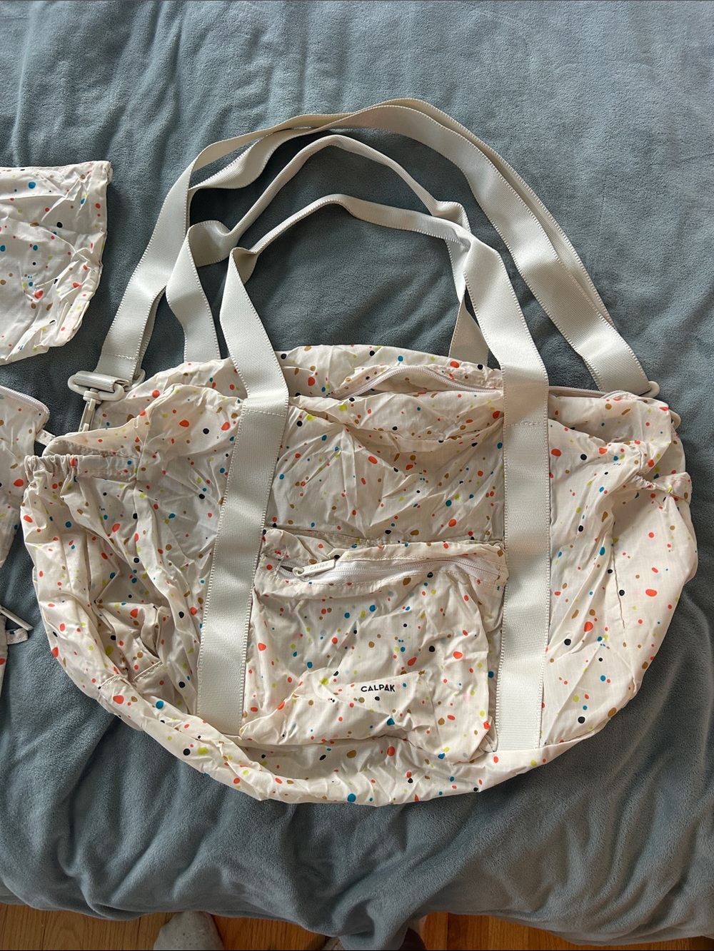 Calpak Cream sackable Tote with Multicolor Confetti Dots